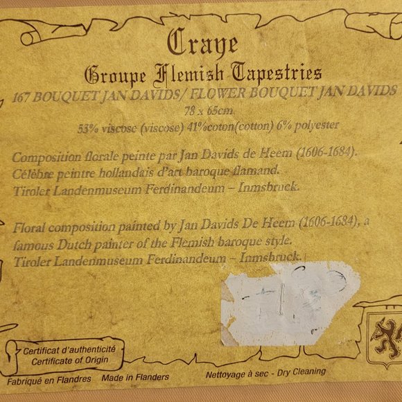 Vintage hand-made Craye Groupe Flemish Tapestry 167 Bouquet - Picture 4 of 5